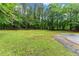 Large backyard featuring new brick paver patio, lawn, mature trees, and a chain-link fence, ideal for pets at 5902 Wills Orchard Rd, Cumming, GA 30040