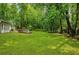 Expansive backyard featuring lush green grass and mature trees providing ample privacy at 1384 Independence Way, Marietta, GA 30062