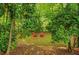 A scenic backyard fire pit surrounded by trees and foliage at 1384 Independence Way, Marietta, GA 30062