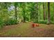 A backyard with a fire pit and red Adirondack chairs at 1384 Independence Way, Marietta, GA 30062