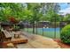 Community tennis court with a seating area, perfect for recreational activities at 1384 Independence Way, Marietta, GA 30062
