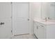 Bathroom with a single sink and vanity with a door leading to the toilet behind it at 169 Hickory Bluffs Pkwy, Canton, GA 30114