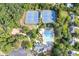 Community aerial view showcasing tennis courts, a pool, a playground, and clubhouse surrounded by lush greenery at 4910 Aldbury Ln, Suwanee, GA 30024