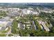 A high aerial shot reveals a community surrounded by trees, and a view of nearby city shopping centers at 76 Forrest Pl, Atlanta, GA 30328