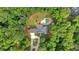 Aerial view of the estate showcasing the pool and spacious lot surrounded by lush trees at 1421 Hendon Rd, Woodstock, GA 30188