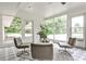Bright sunroom with large windows, casual seating, and a view of the greenery at 2568 Laurelwood Rd, Atlanta, GA 30360