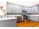 Stylish kitchen featuring gray cabinets, stainless steel appliances, and elegant backsplash at 2610 Oglethorpe Ne Cir, Brookhaven, GA 30319