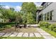 Outdoor fire pit area with seating and a stone pathway leading to the home at 320 Shady Grove Ln, Alpharetta, GA 30009
