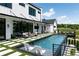 A modern rectangular pool features a built-in spa and stylish backyard with outdoor furniture at 5160 Howard Rd, Cumming, GA 30040