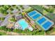Aerial view of community amenities, including pool, tennis courts, and playground at 1370 Sunnys Halo Dr, Suwanee, GA 30024