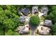 Overhead shot highlights the property's location on a cul-de-sac, surrounded by lush greenery and neighboring homes at 4566 Fountain Ne Dr, Marietta, GA 30067