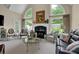 Cozy living room featuring a fireplace, large windows, and comfortable seating at 4566 Fountain Ne Dr, Marietta, GA 30067