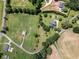 Bird's-eye view of the property featuring a large field, trees and several residential buildings at 255 Henson Way, Canton, GA 30115