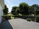 Relaxing back deck with grey wood and view of the green yard and trees on a bright sunny day at 255 Henson Way, Canton, GA 30115