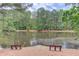Picturesque pond with tranquil water, serene seating, and lush surrounding greenery offers peaceful relaxation at 1370 Stoney Field Place, Lawrenceville, GA 30043