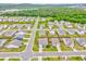 Scenic aerial shot of a suburban neighborhood with green spaces and residential houses with manicured lawns and fenced yards at 101 Wins Walk, Cartersville, GA 30121