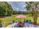 Expansive backyard with a patio, outdoor seating, and lush green surroundings for Gathering gatherings at 1292 Green Turf Dr, Snellville, GA 30078