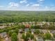 An elevated view displays the neighborhood with lush trees and sky; shows home's location within the community at 613 Wiley Ct, Canton, GA 30115