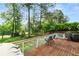 Spacious wood deck with patio furniture overlooking the lush, green backyard at 4379 Bonaparte Dr, Tucker, GA 30084