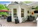Partially covered deck area with comfortable seating, ceiling fan and tv, perfect for relaxing at 827 Pinehurst Dr, Woodstock, GA 30188