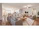 Staged open-concept living area showcasing hardwood floors, stylish furniture, and a modern kitchen at 3919 Shelleydale Dr, Powder Springs, GA 30127