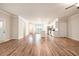 Hardwood floors and an open layout with an island and modern appliances in the kitchen at 3919 Shelleydale Dr, Powder Springs, GA 30127