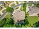 An aerial view showcases a large house with a backyard pool surrounded by mature trees at 8340 Colonial Pl, Duluth, GA 30097
