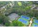 An aerial image showcases well-maintained tennis courts surrounded by lush trees at 8340 Colonial Pl, Duluth, GA 30097