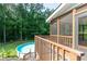 Back deck overlooks fenced backyard with above ground pool and mature trees at 3112 Calumet Nw Cir, Kennesaw, GA 30152
