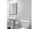 Stylish powder room with a pedestal sink, brushed nickel mirror, and modern fixtures at 1405 Attwater Dr, Atlanta, GA 30316