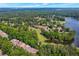 Aerial view of the townhome complex near a golf course, lake, and wooded area at 2664 Long Pointe, Johns Creek, GA 30076