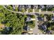 Overhead shot of a picturesque suburban neighborhood featuring a mix of homes and lush foliage at 1210 Magnolia Park Cir, Cumming, GA 30040