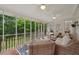 Relax on this screened porch with wicker furniture and views of the green backyard at 4735 Cambridge Trce, Atlanta, GA 30338