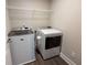 Convenient laundry room with modern washer and dryer units, plus storage shelving at 360 Hayden Cir, Woodstock, GA 30189