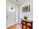 Inviting entryway featuring a white front door, hardwood floors, and decor at 850 Old Spring Way, Sugar Hill, GA 30518