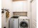 A well-organized laundry room with white cabinets and modern washer and dryer units at 98 Heritage Pointe Dr, Villa Rica, GA 30180