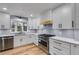 Well-equipped kitchen with white cabinets, stainless steel appliances, and stylish backsplash at 2055 Timberland Dr, Cumming, GA 30040