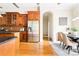 Spacious kitchen with stainless steel refrigerator and open layout to dining area at 3512 Centerville Rosebud Rd, Snellville, GA 30039