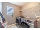 Modern laundry room with updated washer and dryer, shelving and a bright window at 4023 Port Springs Trl, Snellville, GA 30039