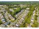 An aerial view of the residential neighborhood with rows of single-Gathering homes and mature trees at 122 Grove View Rd, Woodstock, GA 30189
