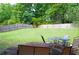 Backyard patio with dining area on expansive lawn and wooden fence at 4450 Ivy Fork Dr, Loganville, GA 30052