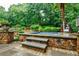 In-ground hot tub surrounded by stone accents, lush plants, and manicured landscaping at 5318 Brooke Farm Dr, Dunwoody, GA 30338
