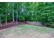 The backyard features a wooden fence, lush trees, and ample space at 265 Dogwood Walk Ln, Norcross, GA 30071