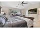 Spacious main bedroom with flat screen television, neutral color scheme and view to ensuite bath at 565 Barsham Way, Johns Creek, GA 30097