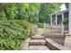 Backyard with stone steps leading to a gate and lush greenery and an adjacent house at 1043 Elizabeth Ne Ct, Atlanta, GA 30306