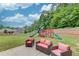 Fully fenced backyard featuring a playset and outdoor seating at 4240 Summer Breeze Way, Buford, GA 30518