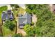 High aerial of the property and surroundings including mature trees at 9206 Denmeade Trce, Douglasville, GA 30135