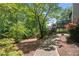 Backyard with mature trees and a wooden deck at 9206 Denmeade Trce, Douglasville, GA 30135