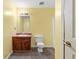Bathroom featuring a single vanity, tile flooring and combo shower at 35 Pawn Dr, Carrollton, GA 30116
