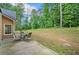 Backyard featuring a patio with seating area and a fire pit, surrounded by lush greenery at 8035 Canter Ln, Alpharetta, GA 30009